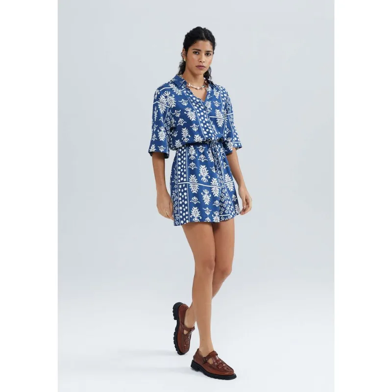 Macacão Curto Feminino Estampado - Azul XG