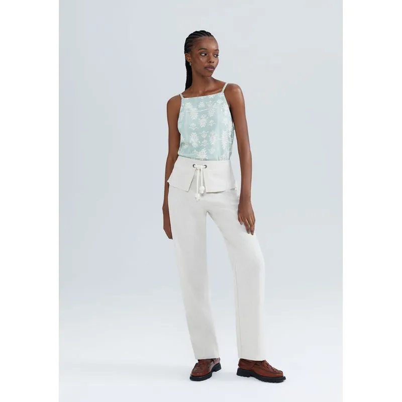 Calça Feminina Reta Cintura Alta Em Viscolinho - Off white 044