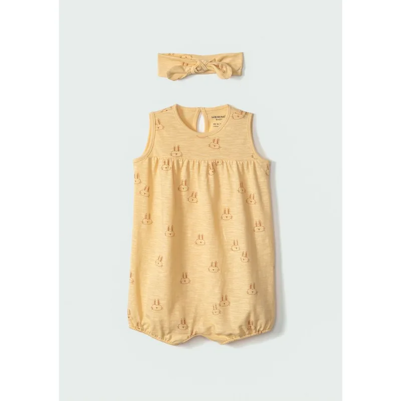 Macacão Banho de Sol Bebê Menina + Faixa de Cabelo - Amarelo 12M