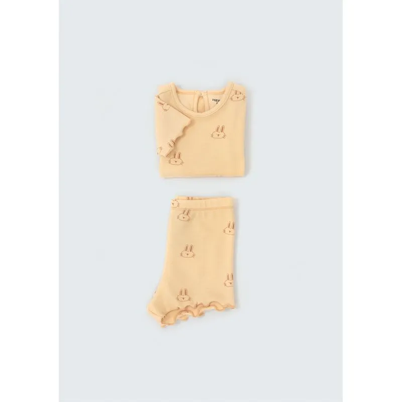 Conjunto Bebê Menina Estampado Com Babado - Amarelo 09M
