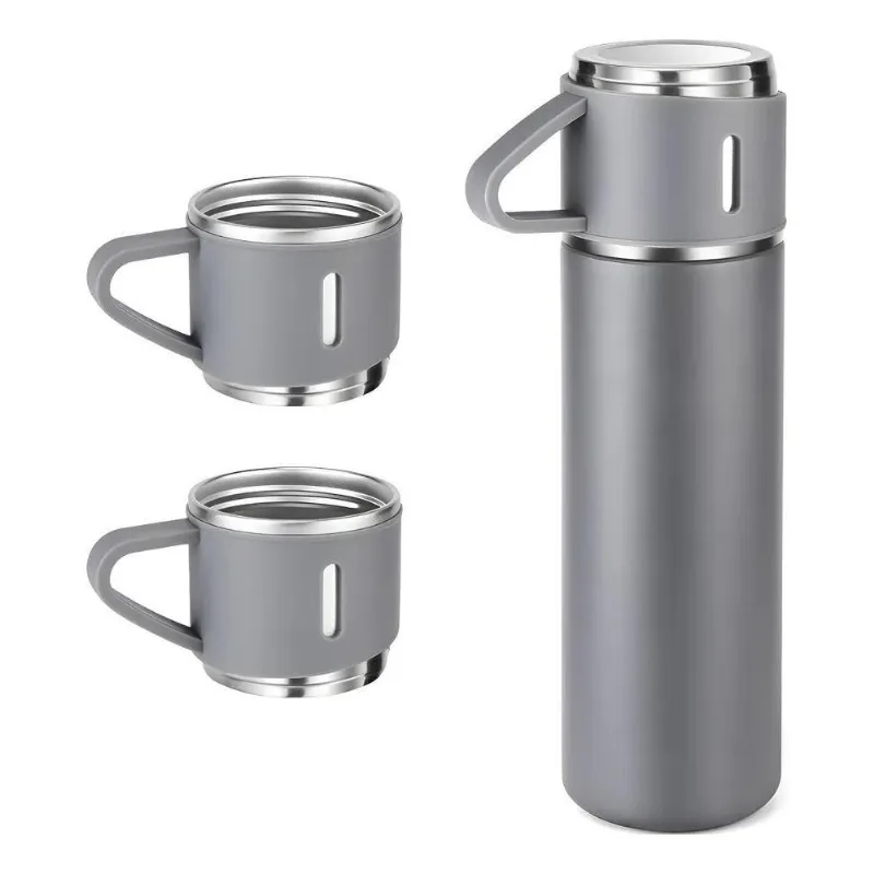 Caneca Kit Garrafa Térmica Vacuum Bottle Inox 500ml + 3 Cin