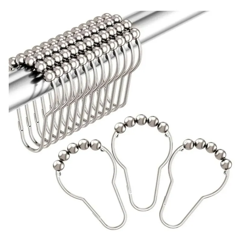 5x Kit 30 Ganchos Aço De Cortina Para Chuveiro De Banheiro P