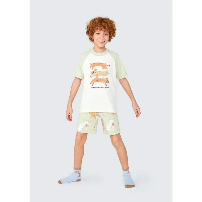 Pijama Curto Infantil Menino Com Aplique - Off white 012
