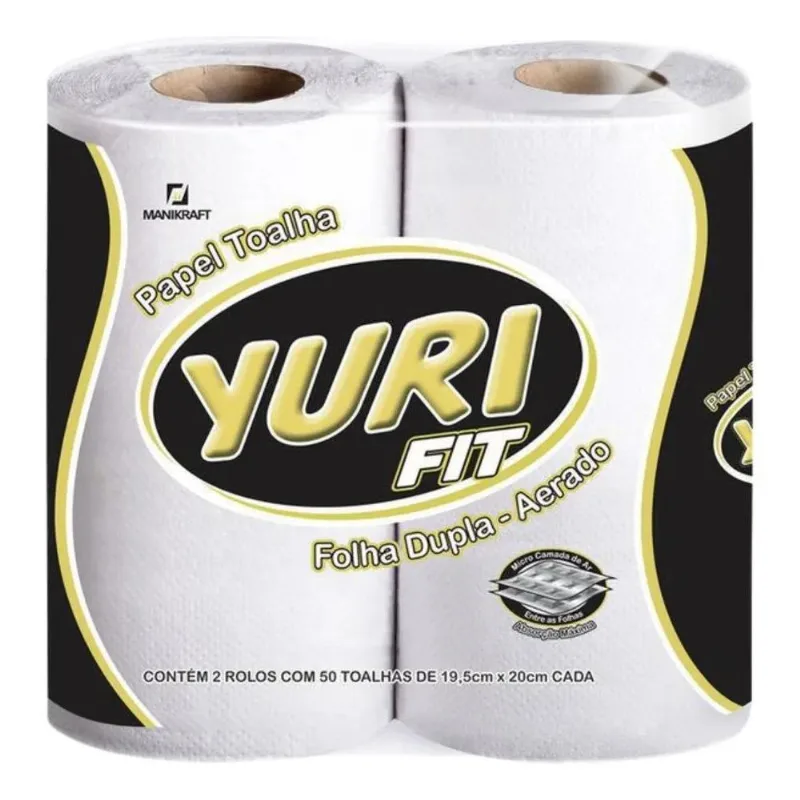 5x Papel Toalha Yuri Fit Folha Dupla 19,5cm Pacote 100 Fol