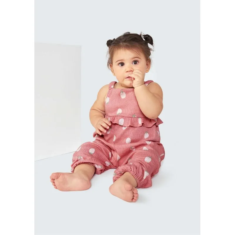 Macacão Regata Bebê Menina Estampado - Rosa 06M