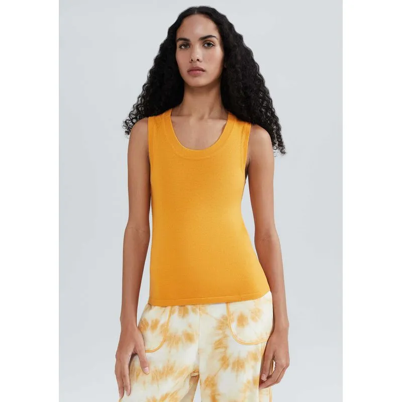 Regata Feminina Slim Decote U Em Tricô De Viscose - Laranja P