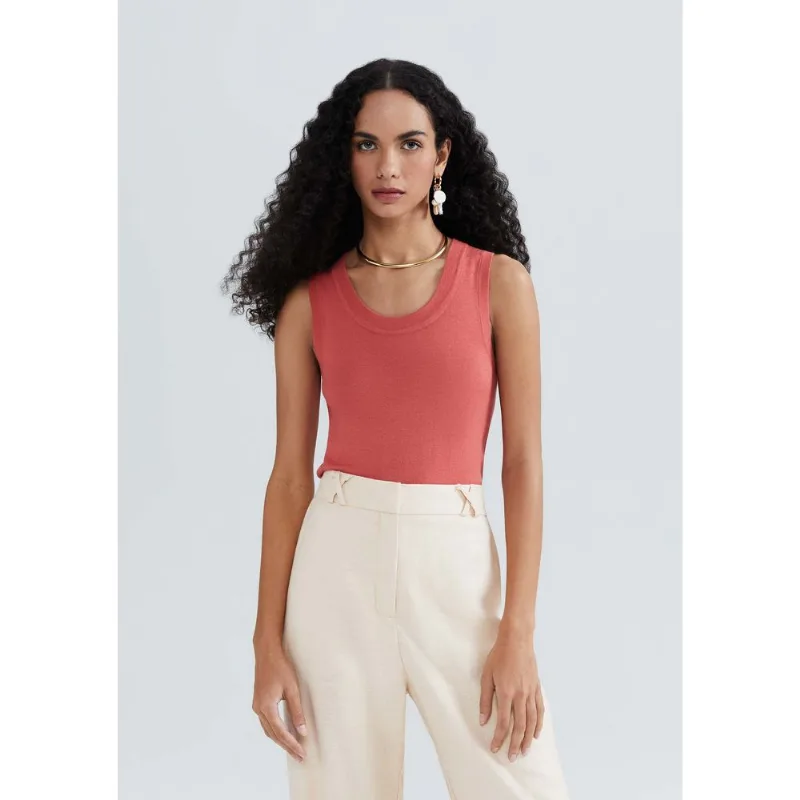 Regata Feminina Slim Decote U Em Tricô De Viscose - Rosa XP