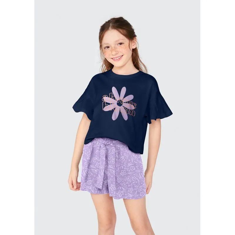 Conjunto Infantil Menina Curto Com Babados - Azul 014