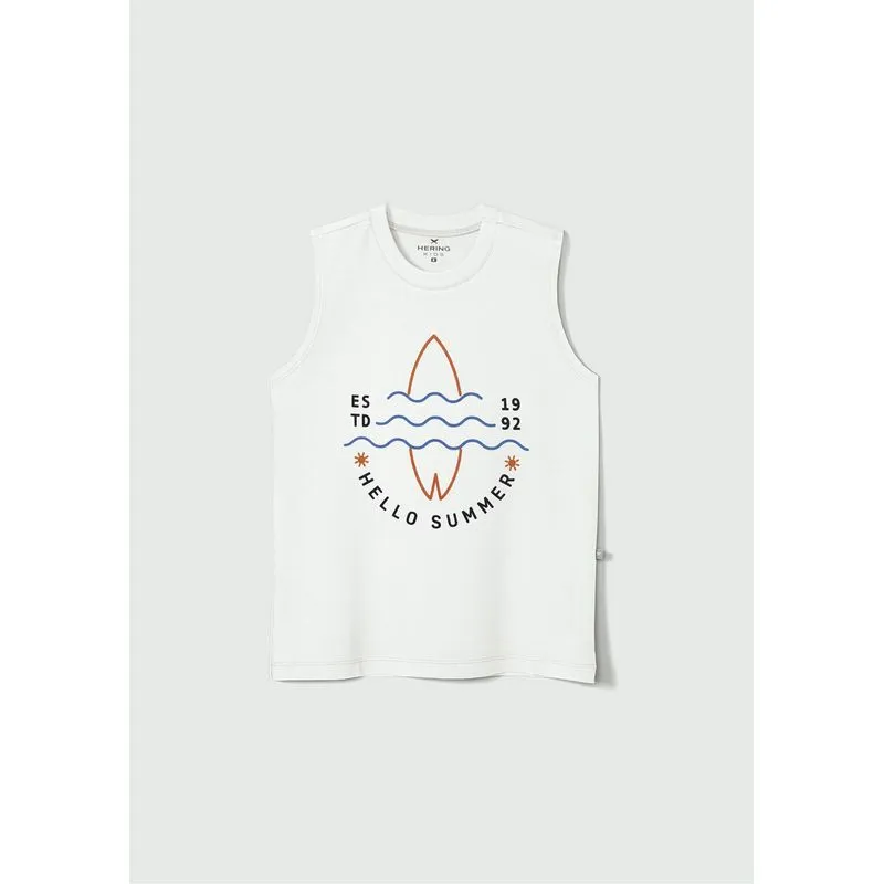 Regata Infantil Menino Em Malha De Algodão Com Estampa - Branco 012