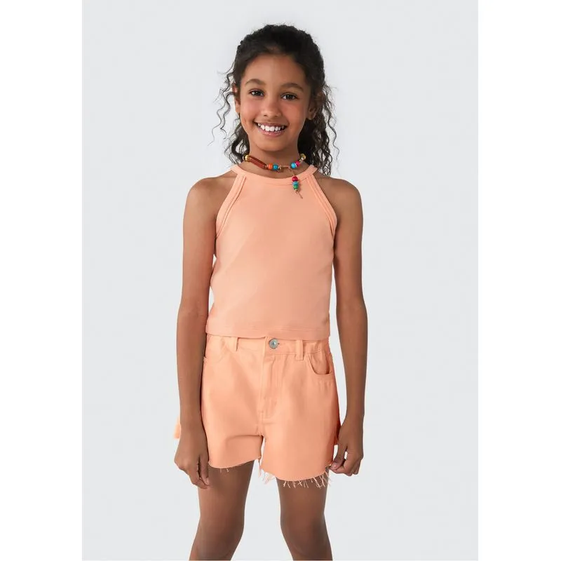 Shorts Infantil Menina Em Sarja - Laranja 014