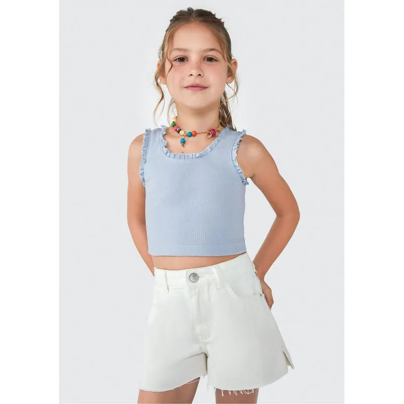 Shorts Infantil Menina Em Sarja - Branco 008