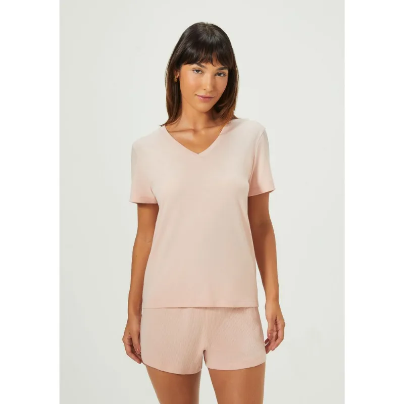 Pijama Curto Feminino Em Malha De Algodão - Rosa P