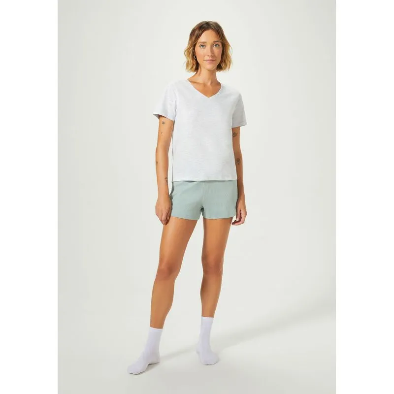 Pijama Curto Feminino Em Malha De Algodão - Cinza G