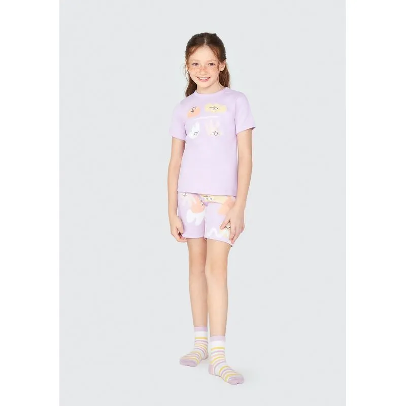 Pijama Curto Infantil Menina Estampado - Roxo 010