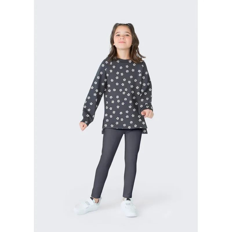 Conjunto Longo Infantil Menina Estampado - Cinza 010