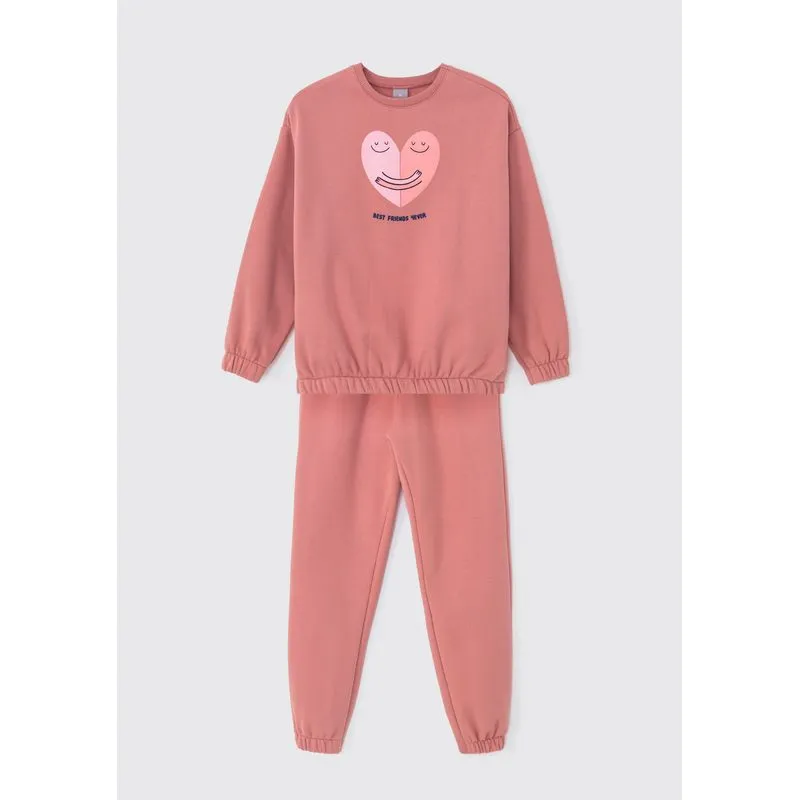 Conjunto Infantil Menina Longo Com Estampa Em Moletom Peluciado - Rosa 008