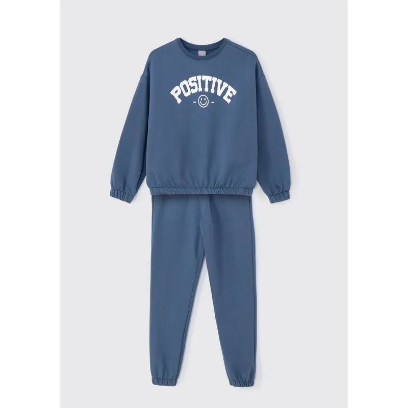 Conjunto Infantil Menina Longo Com Estampa Em Moletom Peluciado - Azul 008