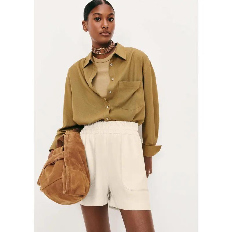 Shorts Feminino Em Viscose Creponada - Creme M