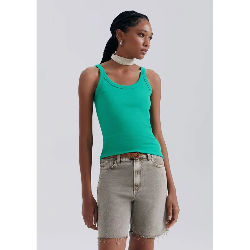 Regata Básica Feminina Slim Rib - Verde XG