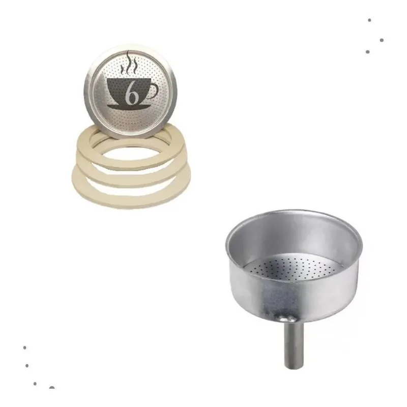5x Kit Reparo Cafeteira Italiana 6 Xícara Funil Filtro Borra