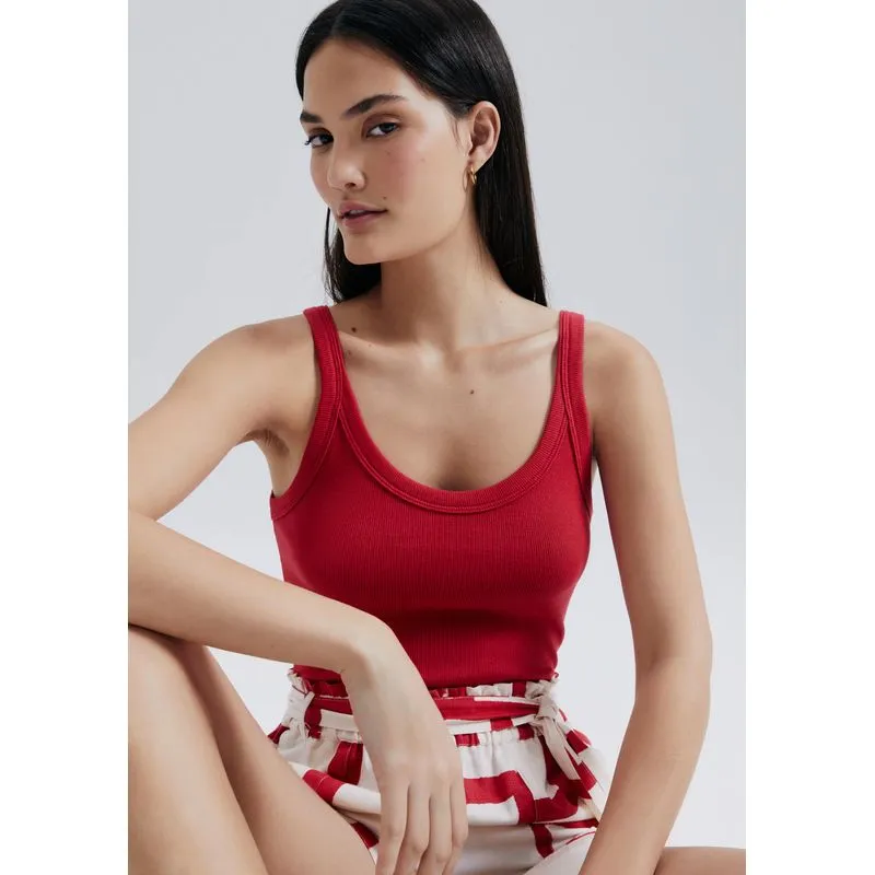 Regata Básica Feminina Slim Rib - Vermelho P