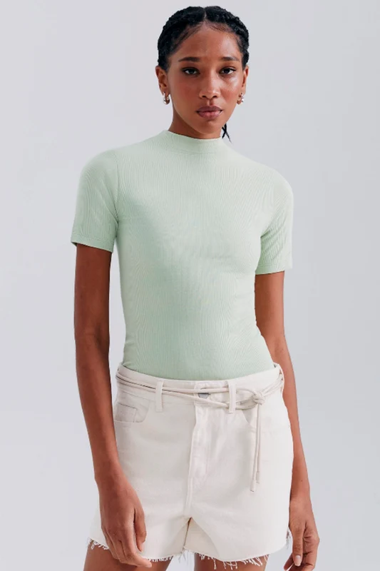 Blusa Básica Gola Alta Hering Em Ribana Canelada - Verde P