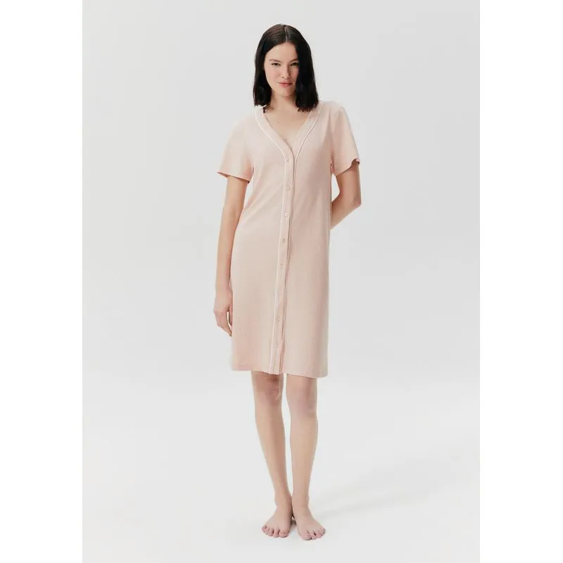 Camisola Estampada Manga Curta Com Botões - Rosa XXG