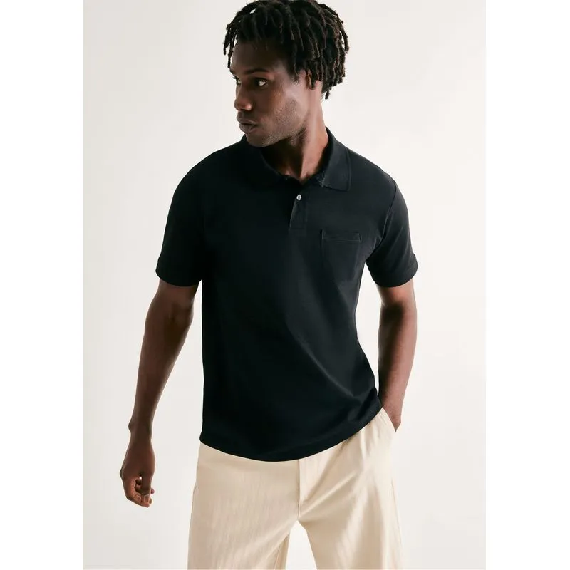 Camisa Polo Básica Masculina Em Piquet Com Bolso - Preto EXG