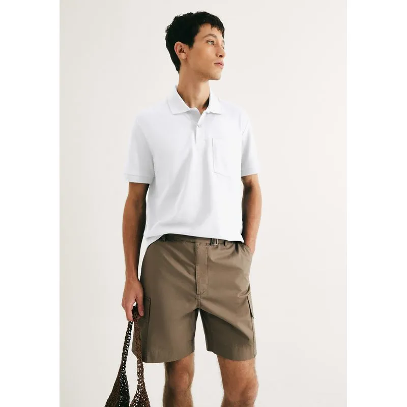 Camisa Polo Básica Masculina Em Piquet Com Bolso - Branco EXG