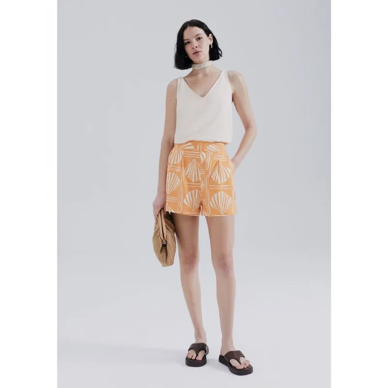 Shorts Feminino Estampado Com Pregas - Laranja XP