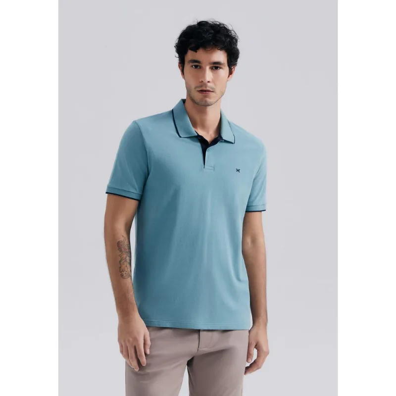 Camisa Polo Básica Masculina Em Piquet Com Bordado - Azul G