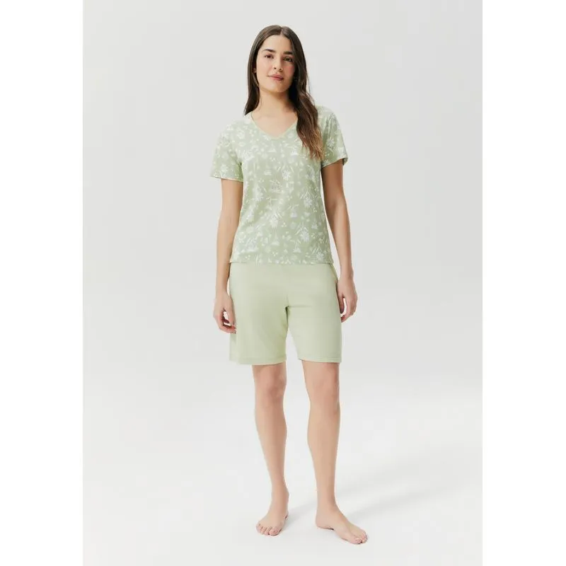 Pijama Curto Feminino Estampado - Verde M