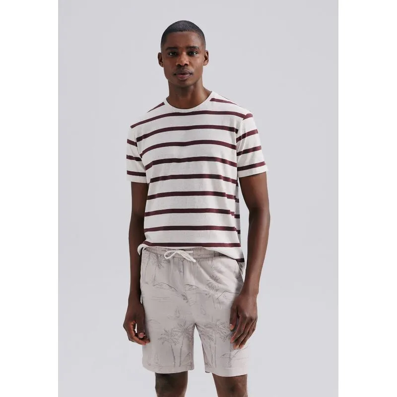 Bermuda Masculina Floral Em Linho - Bege G
