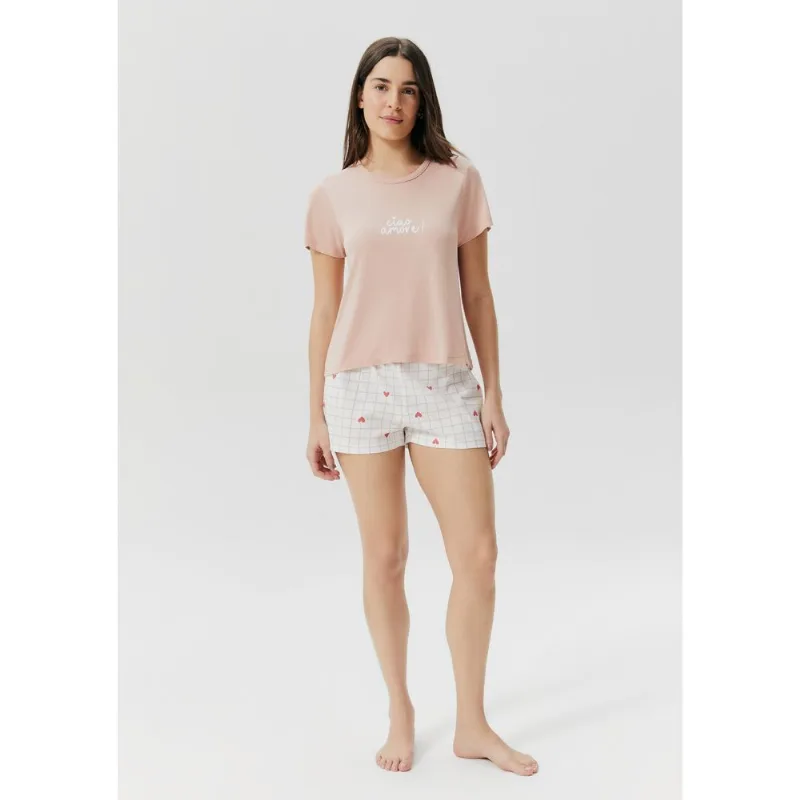 Pijama Curto Feminino Estampado - Rosa G