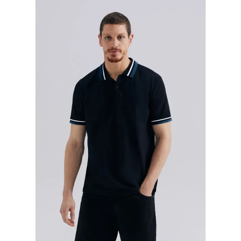 Camisa Polo Masculina Manga Curta Com Retilínea - Preto XG
