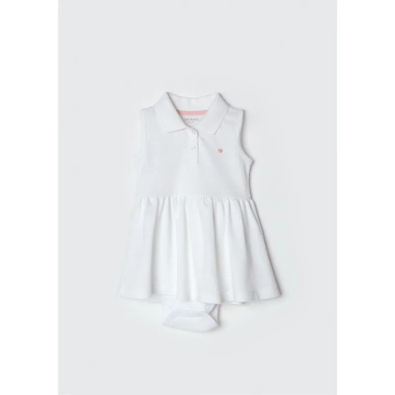 Body Vestido Bebê Menina Gola Polo Sem Manga - Branco 06M