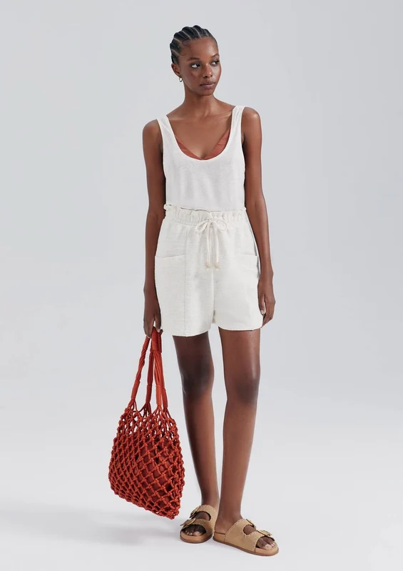 Shorts Hering Texturizado Com Linho Feminino - Bege P