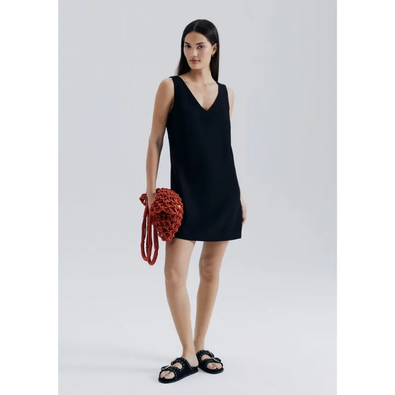 Vestido Curto Decote V Em Peach Touch - Preto M
