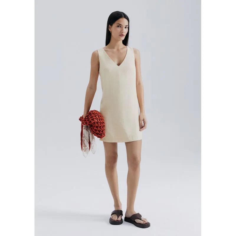Vestido Curto Decote V Em Peach Touch - Creme P