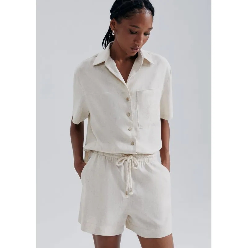 Shorts Feminino Em Viscolinho - Bege M