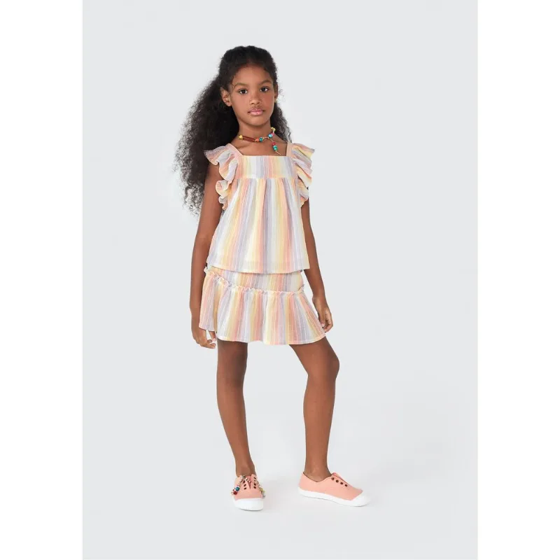 Blusa Regata Infantil Menina Com Babados - Laranja 010