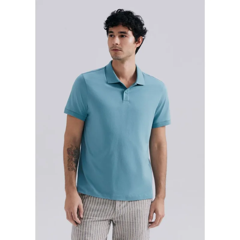 Camisa Polo Básica Masculina Manga Curta Pima - Azul XG