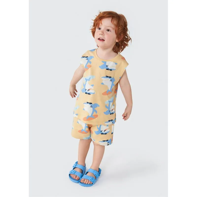 Shorts de Moletom Infantil Menino Toddler Estampado - Laranja 001