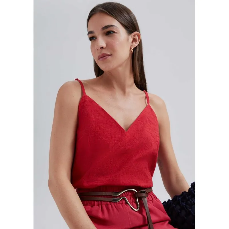 Regata Feminina Bordada Decote V - Vermelho XP