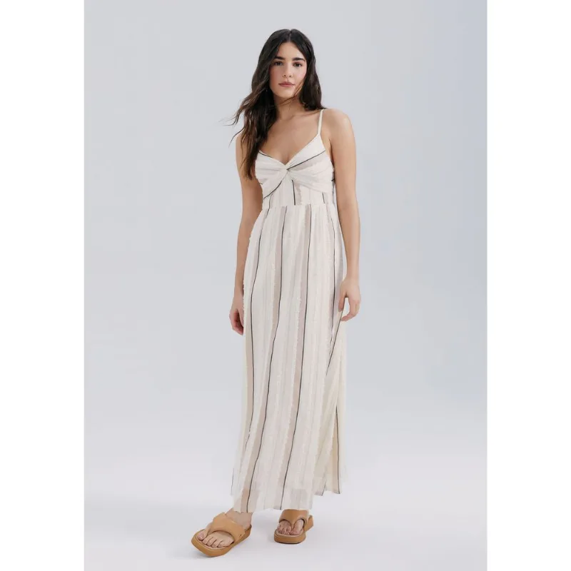 Vestido Midi Alças Finas Fio Tinto - Creme P