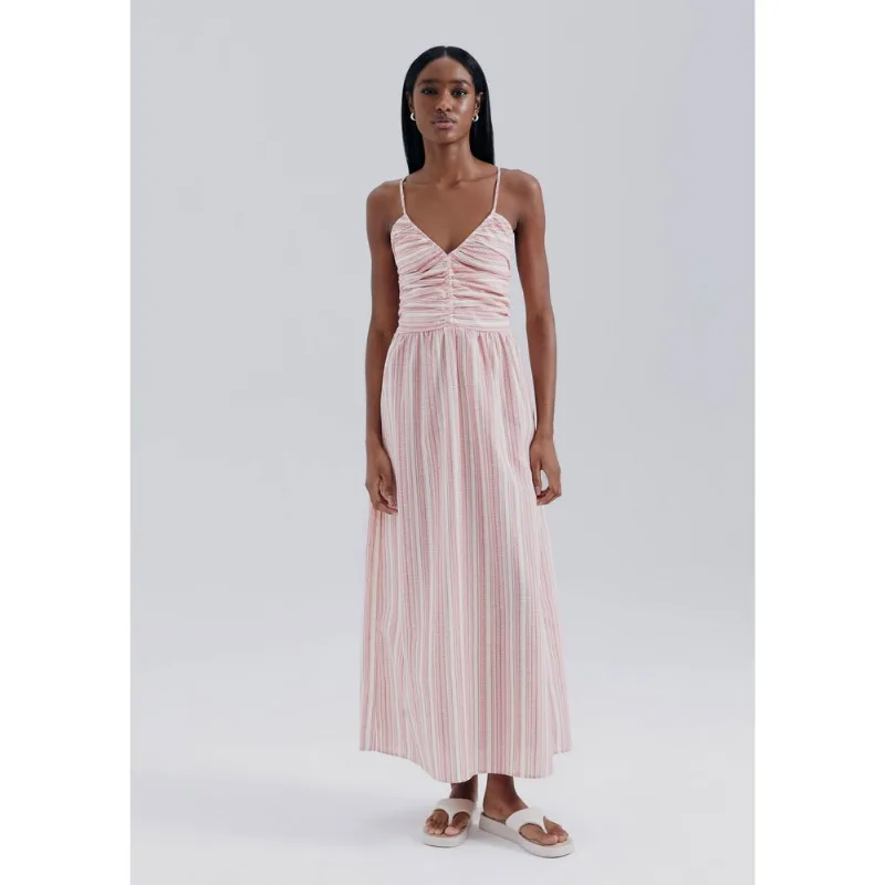 Vestido Midi Fio Tinto Decote V - Rosa P