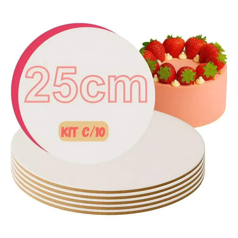 Cakeboard Bolo Mdf 3mm Redondo 25cm Branco (10 Unid).