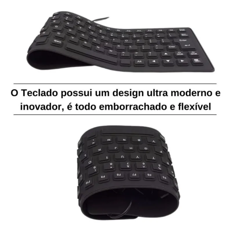 Teclado Flexível Silicone cabo usb
