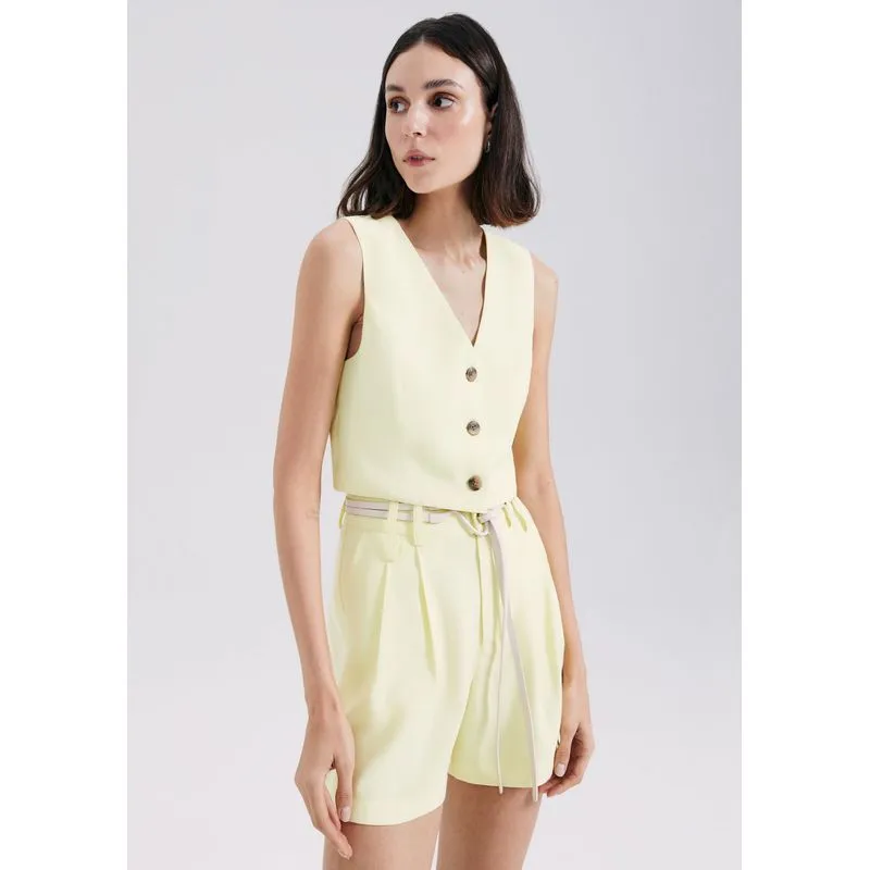 Colete Feminino Cropped Em Viscose - Amarelo XG