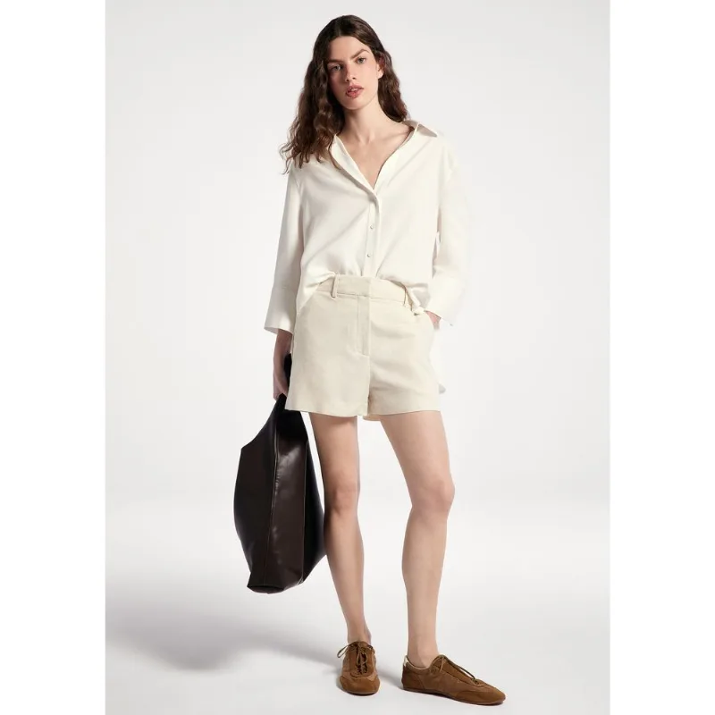 Shorts Feminino Alfaiataria Com Linho - Creme 044